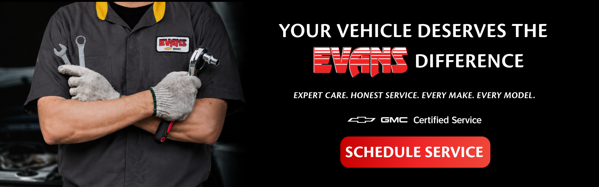 Evans technician promoting service for all vehicle makes